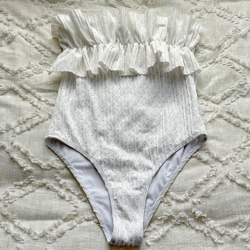 Lace and Ruffle Top One Piece Swimsuit - Lined and Padded